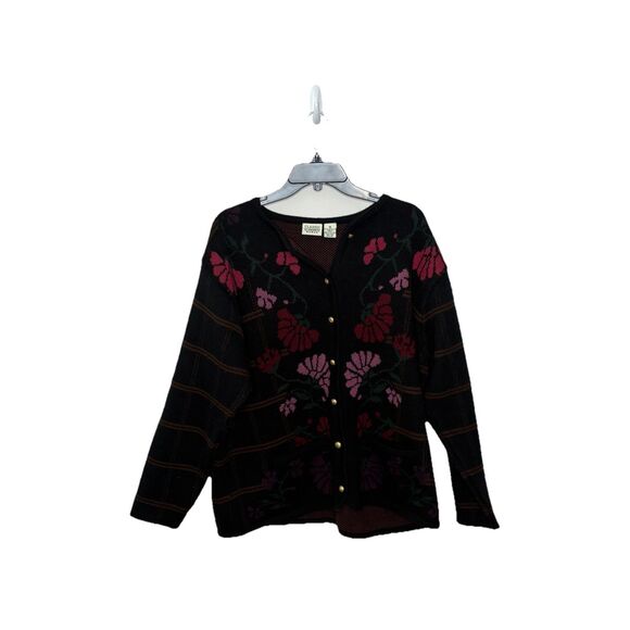 Classic Elements Black Brown Pink Floral Heavy Cardigan Sweater Size 1X womens - Picture 1 of 5